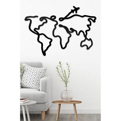 Ahwall Dünya Haritası Dekoratif Ahşap Tablo 50x35 Cm Tek Parça