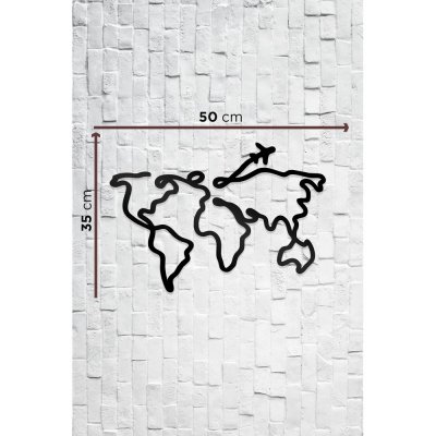 Ahwall Dünya Haritası Dekoratif Ahşap Tablo 50x35 Cm Tek Parça