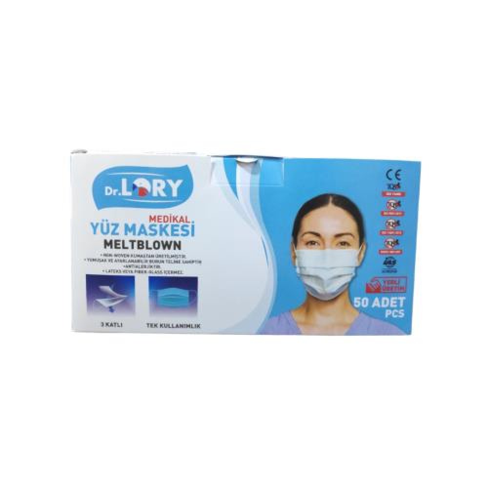 Dr. Lory Medikal Yüz Maskesi Meltblown 3 Katlı Telli (1 Paket)