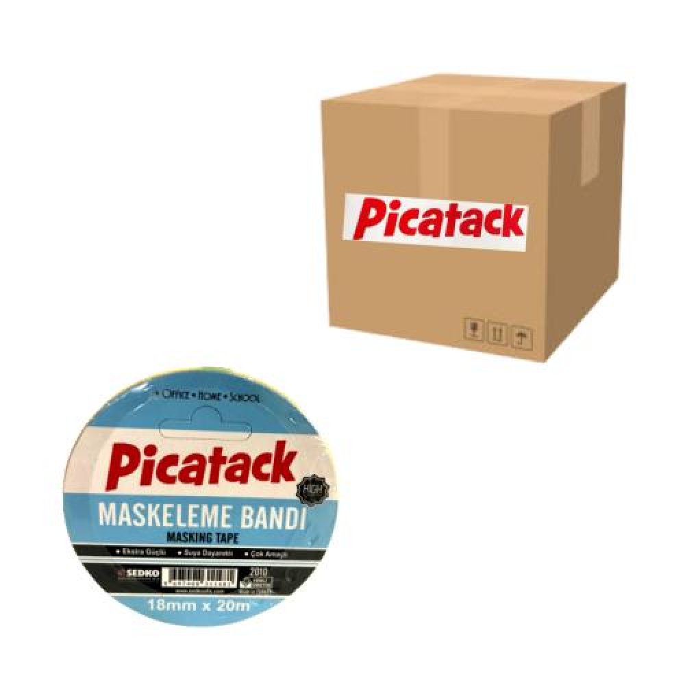 Picatack Maskeleme Bandı Kağıt Bant 18Mm X 20Mt (1 Koli 108 Adet)
