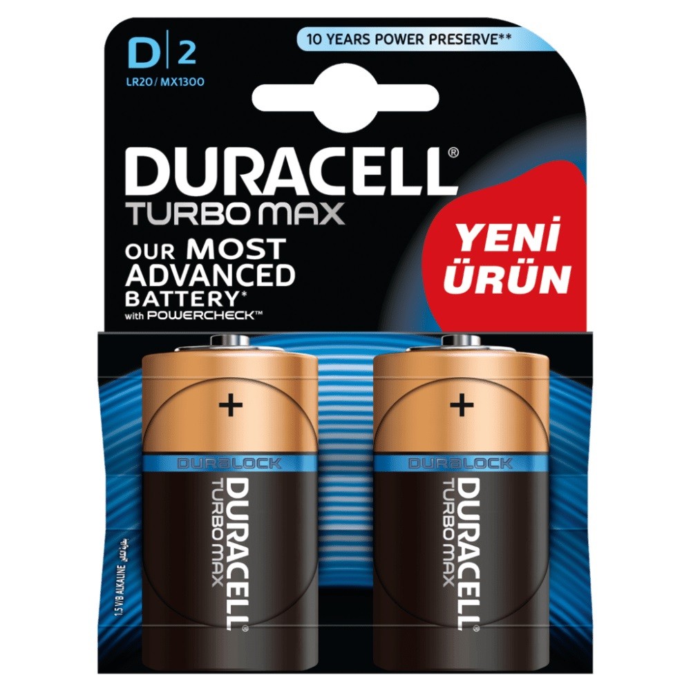  Duracell Turbo Max Alkalin D Piller 2PK