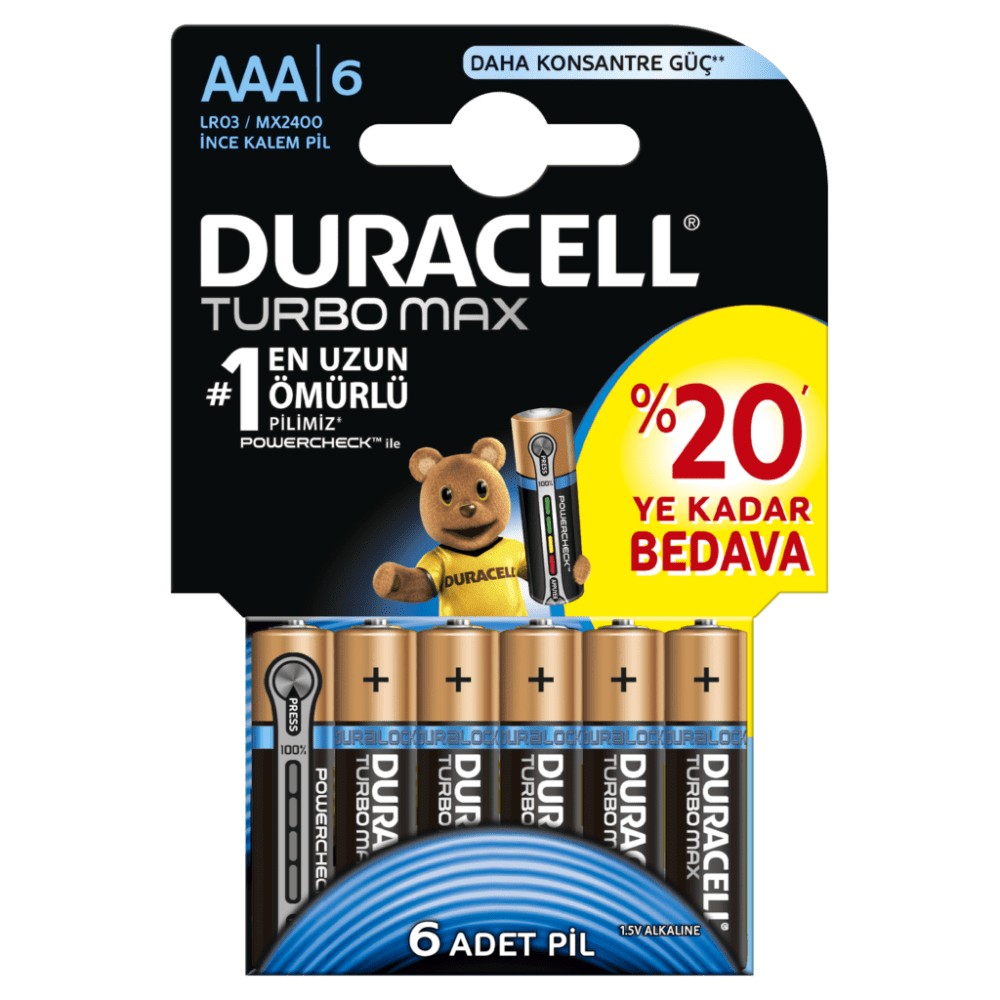  Duracell Turbo Max Alkalin AAA piller 6PK